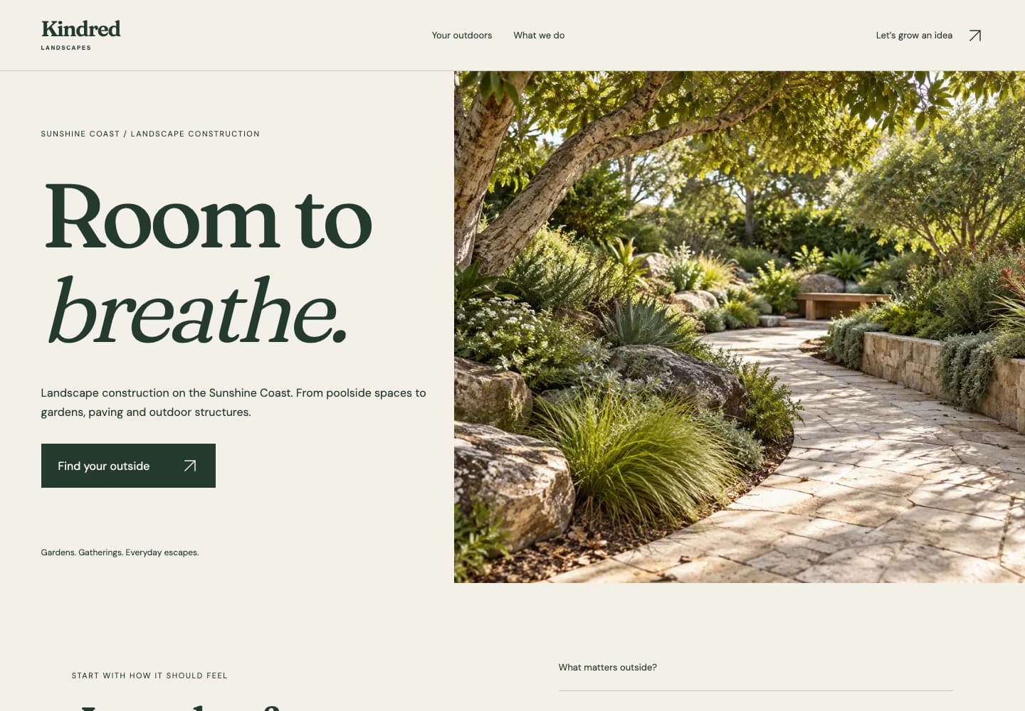 Kindred Landscapes design concept showing landscaping services and completed-work imagery